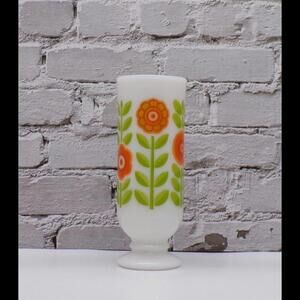 Vintage Groovy Milk Glass Tall Espresso /Irish Coffee Mug - Orange Flowers